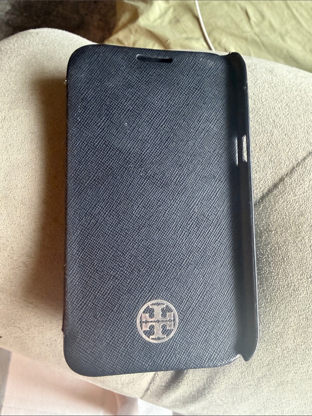 Tory Burch Black Saffiano Folio Phone Case with Logo
